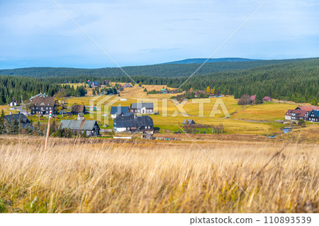 Jizerka village on sunny autumn day. Jizera Mountains, Czechia 110893539