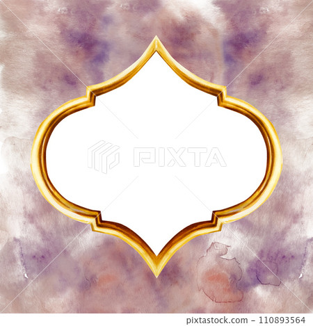 Watercolor Moroccan arabian mosaic illustration isolated on abstract purple splash. Muslim golden hand drawn clouds, sunset, afterglow, sorcery frame for holiday Ramadan Kareem or Eid Al Adha 2024. Watercolor Moroccan arabian mosaic illustration isolated on abstract purple splash. Muslim golden hand drawn clouds, sunset, afterglow, sorcery frame for holiday Ramadan Kareem or Eid Al Adha 2024. 110893564