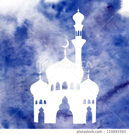 Watercolor silhouette of Islamic mosque and minaret with crescent moon illustration isolated on white background. Muslim hand drawn holiday Ramadan Kareem or Eid Al Adha 2024. For designers, prints, Watercolor silhouette of Islamic mosque and minaret with crescent moon illustration isolated on white background. Muslim hand drawn holiday Ramadan Kareem or Eid Al Adha 2024. For designers, prints, 110893565
