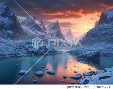 Sunrise over snowy mountains 110893771