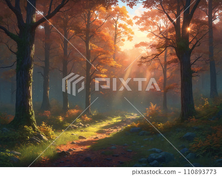 Autumn forest with sunlight 110893773