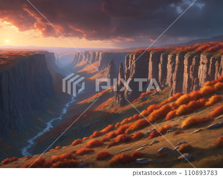 Surreal sunset with canyon at dusk Surreal sunset with canyon at dusk 110893783