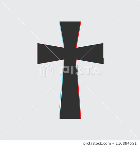 Christian cross in glitch. Stock vector illustration isolated on white background. 110894551