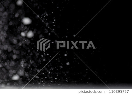 Tapioca starch flour fly explosion, White powder tapioca starch fall down in air. Seasoning flour powder is element material. Eyeshadow crush make up. Black background Isolated selective focus blur Tapioca starch flour fly explosion, White powder tapioca starch fall down in air. Seasoning flour powder is element material. Eyeshadow crush make up. Black background Isolated selective focus blur 110895757