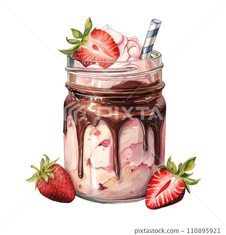 Chocolate Milkshake with Strawberries and a Straw. AI Generated Image Chocolate Milkshake with Strawberries and a Straw. AI Generated Image 110895921