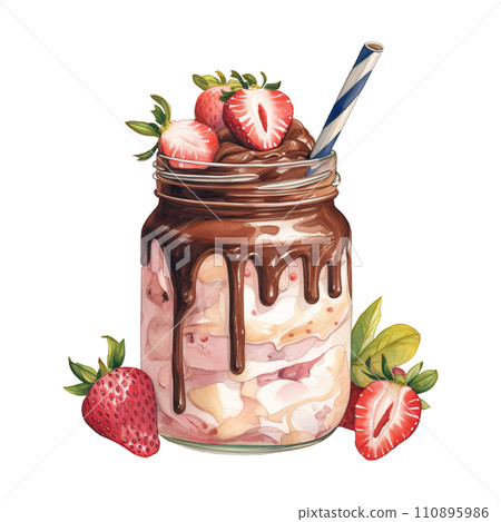 Chocolate Milkshake with Strawberries and a Straw. AI Generated Image Chocolate Milkshake with Strawberries and a Straw. AI Generated Image 110895986