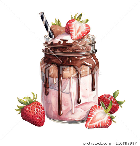 Chocolate Milkshake with Strawberries and a Straw. AI Generated Image Chocolate Milkshake with Strawberries and a Straw. AI Generated Image 110895987