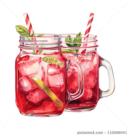 Glass of Red Liquid with a Straw and a Orange. AI Generated Image 110896041