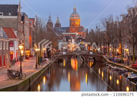 Amsterdam red-light district at dusk 110896175