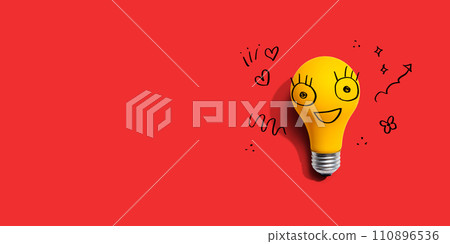 Yellow light bulb with happy face 110896536