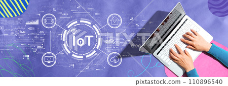 IoT theme with person using a laptop IoT theme with person using a laptop 110896540