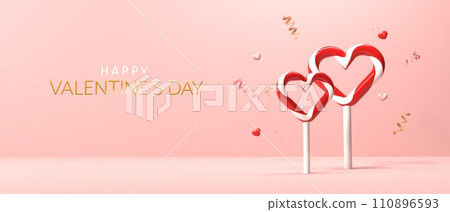 Appreciation and love theme - heart shaped lollipops - 3D Appreciation and love theme - heart shaped lollipops - 3D 110896593