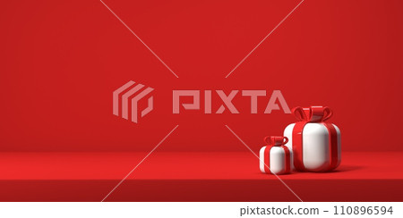 Gift boxes with ribbons - 3D render Gift boxes with ribbons - 3D render 110896594