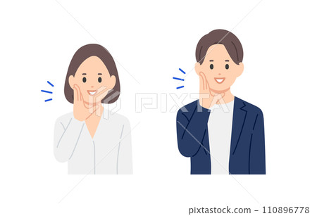 一組擺姿勢打電話的商務人士男女【人物矢量圖素材】 110896778