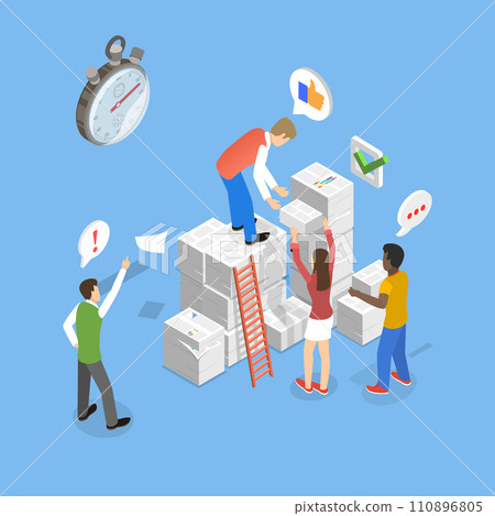 3D Isometric Flat Vector Illustration of Paperwork Organization 110896805