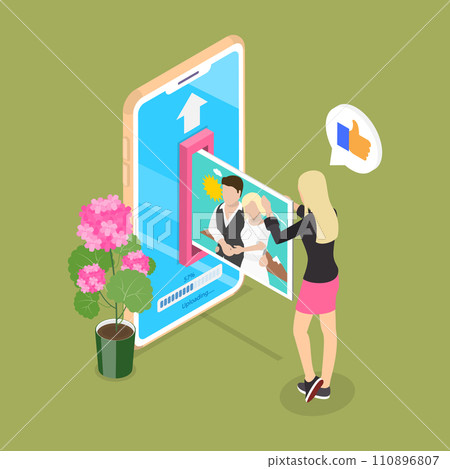 3D Isometric Flat Vector Illustration of Uploading A Photo On A Smartphone. 110896807