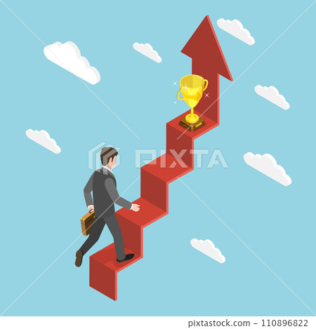 3D Isometric Flat Vector Illustration of Stairs to Business Success 3D Isometric Flat Vector Illustration of Stairs to Business Success 110896822