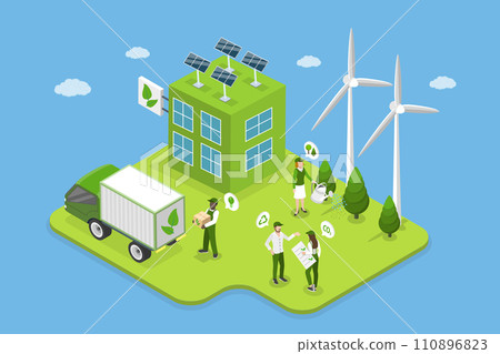 3D Isometric Flat Vector Illustration of Sustainable And Ecological Company 110896823