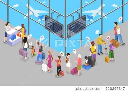 3D Isometric Flat Vector Illustration of Airport Queue 110896847