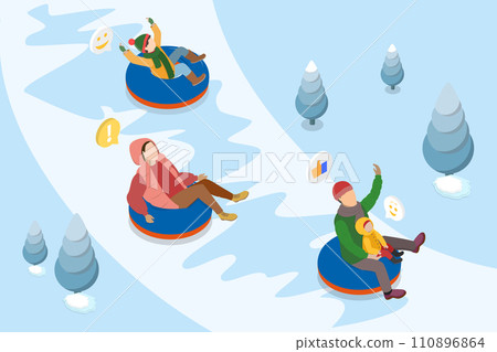 3D Isometric Flat Vector Illustration of Snow Tube At Winter Holiday 3D Isometric Flat Vector Illustration of Snow Tube At Winter Holiday 110896864