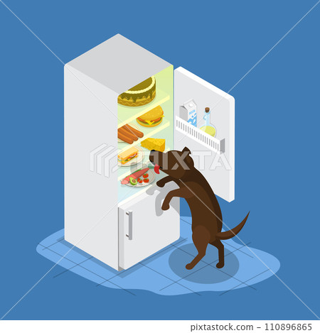 3D Isometric Flat Vector Illustration of Hungry Domestic Animal 3D Isometric Flat Vector Illustration of Hungry Domestic Animal 110896865