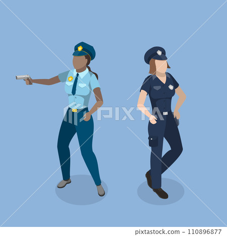 3D Isometric Flat Vector Illustration of Female Police Officer 110896877