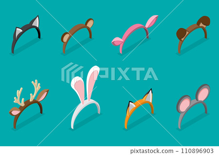 3D Isometric Flat Vector Set of Animals Ears Costumes 110896903