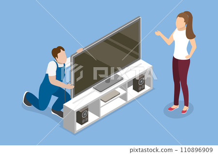 3D Isometric Flat Vector Illustration of Repairing Television 110896909