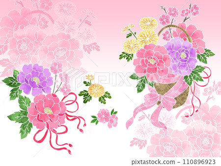 Japanese style flower basket illustration background wallpaper (pink) 110896923
