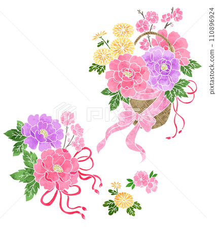Japanese style flower basket illustration 110896924