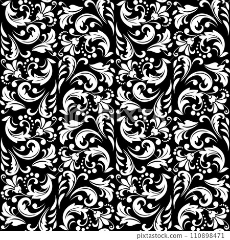 Flower pattern. Seamless white and black ornament. Graphic vector background. Ornament for fabric, wallpaper, packaging Flower pattern. Seamless white and black ornament. Graphic vector background. Ornament for fabric, wallpaper, packaging 110898471