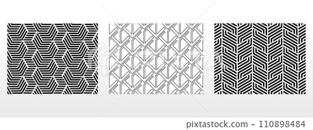 Geometric set of seamless black and white patterns. Simple vector graphics Geometric set of seamless black and white patterns. Simple vector graphics 110898484
