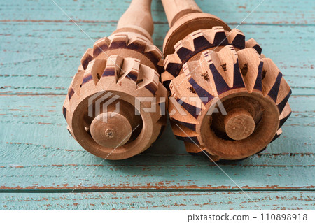 Mexican molinillo cooking utensils for making chocolate 110898918