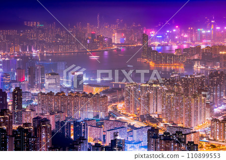 Night view from Kowloon Peak, Hong Kong Night view from Kowloon Peak, Hong Kong 110899553