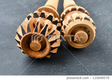 Mexican molinillo cooking utensils for making chocolate 110899570