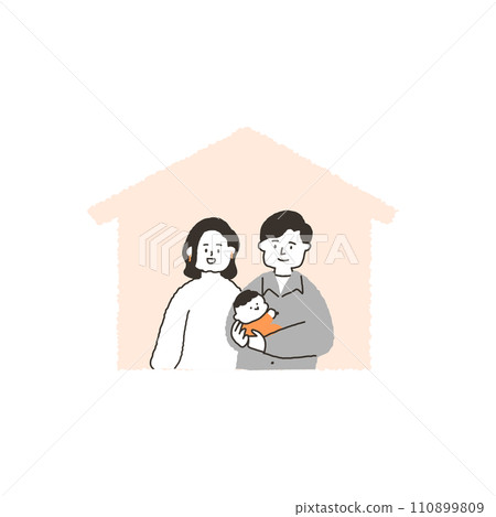 Family with house background and baby cuddling Family with house background and baby cuddling 110899809