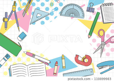 手繪文具流行框架_向量插圖 110899983