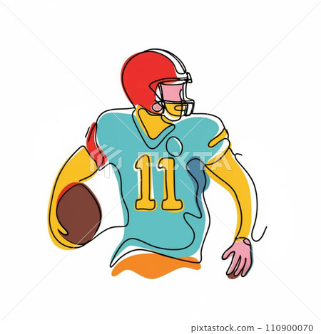 American super bowl player continuous line vector illustration, isolated on white background, American super bowl player continuous line vector illustration, isolated on white background, 110900070