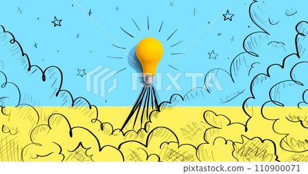 Idea light bulb flying to the sky like a rocket Idea light bulb flying to the sky like a rocket 110900071