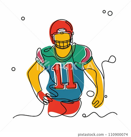 American super bowl player continuous line vector illustration, isolated on white background, 110900074