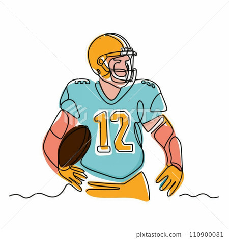 American super bowl player continuous line vector illustration, isolated on white background, 110900081