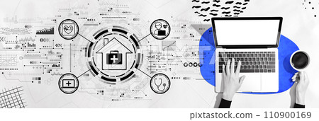 Telehealth theme with person using a laptop 110900169