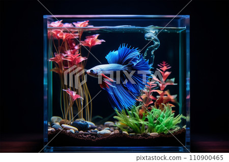 blue betta fish swimming in aquarium aquarium blue betta fish swimming in aquarium aquarium 110900465