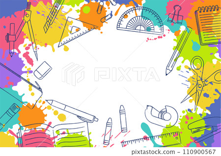 彩色框架，濺有墨水和手繪文具 110900567