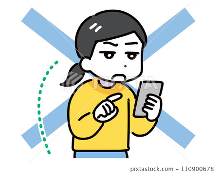 A woman using a smartphone with poor posture A woman using a smartphone with poor posture 110900678