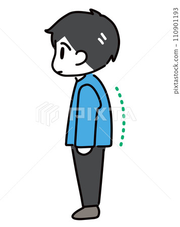 A young man in casual clothes, hunched over and facing sideways (full body). A young man in casual clothes, hunched over and facing sideways (full body). 110901193