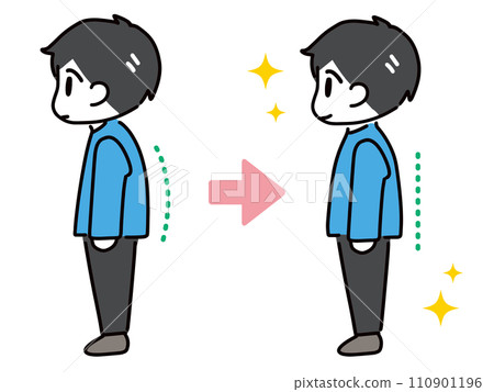 A side view illustration of a young man in casual clothes with improved posture. A side view illustration of a young man in casual clothes with improved posture. 110901196