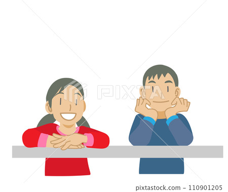 Illustration of children enjoying the view from the balcony 110901205