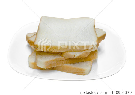 sliced bread on white plate isolated sliced bread on white plate isolated 110901379