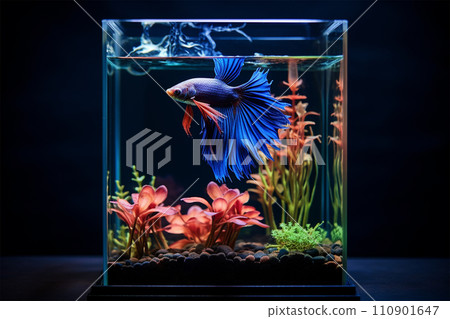 Blue betta fish swimming in aquarium 110901647